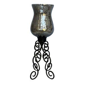 Home Essentials & Beyond 16" Wrought Iron Mercury Glass Hurricane Candle Holder